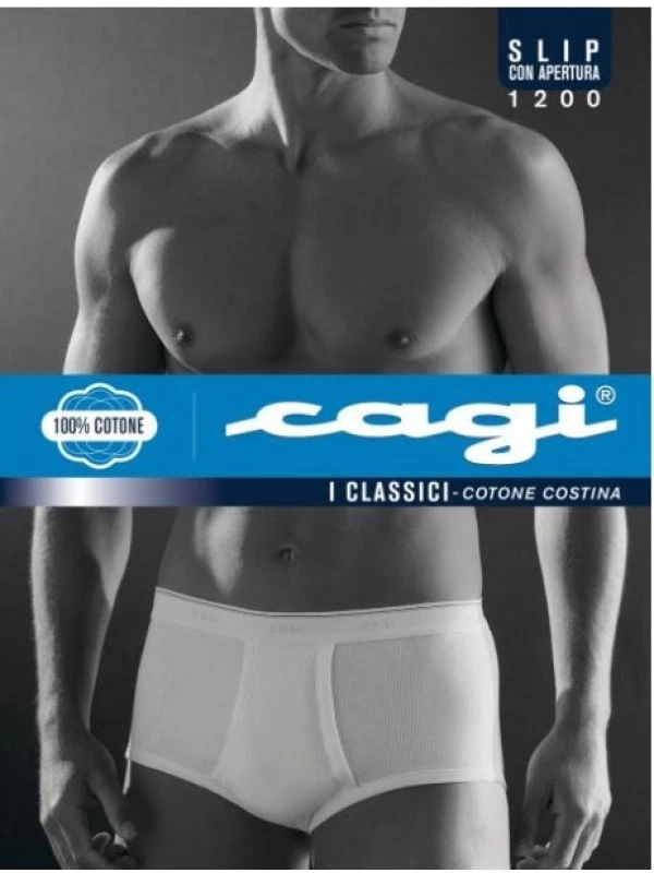 SLIP CLASSICO UOMO CAGI ART.1200 ALTO E APERTO DAVANTI 100% COTONE COLORE BIANCO - Immagine 1 di 4