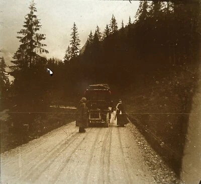 TYROL Route de Montagne Voiture ancienne c1920 Photo Plaque de verre Vintage §s - Photo 1/2