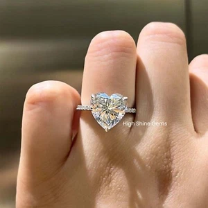 3.50CT Heart Shape Real Moissanite Solitaire Eternity Wedding Ring 14K Gold - Picture 1 of 5
