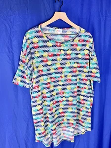 LulaRoe Irma Floral Striped Tunic Womens Sz Small High- Low T-Shirt Colorful Top - Picture 1 of 10