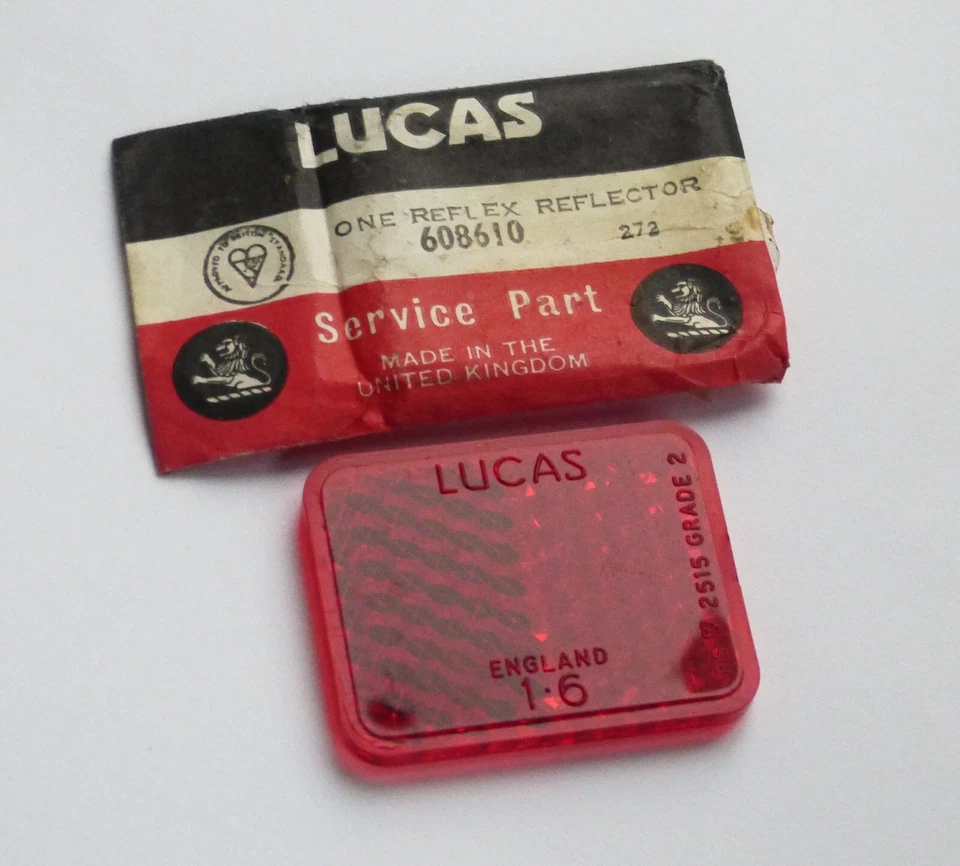 Genuine New Old Stock (NOS) Lucas RER3 Oblong Red Reflex Reflector, 608610 - Image 1 of 1
