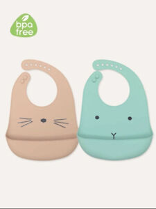 2 Pcs Baby Bibs Cute Dishwasher safe Comfortable Silicone Feeding Food Catcher