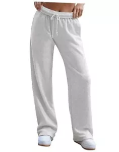 Women's Wide Leg Sweatpants 2025 Trendy Interior Drawstring Baggy Small Grey - Picture 1 of 5