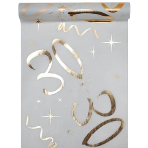 (1,79 €/m) Tischläufer Tischband 30. Geburtstag Vlies 30 cm x 5 m - weiß / gold - Bild 1 von 1