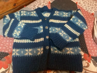 Suéter cárdigan de esquí nórdico de lana hecho a mano de colección - niños pequeños 4-5 Foto 1 de 4