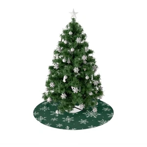 Christmas Tree Skirt, White Snowflakes on Green Holiday Decor, Xmas Decoration, - Picture 1 of 4