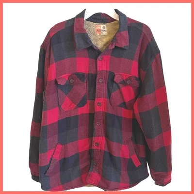 Ruff Hewn Mens Red Black Plaid Sherpa Lined Flannel Shirt Jacket Coat Sz. XL - Image 1 of 4
