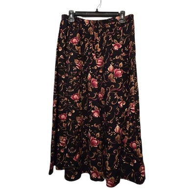 Saia Maxi Feminina LG PET Grunge Whimsigoth Vintage Liz Baker Anos 90 Y2K Floral Escuro Midi - Imagem 1 de 4