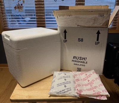 Styrofoam Insulated Cooler in Ready to Ship Box app 8x6x8 Interior & 3 Gel Packs - Image 1 of 4