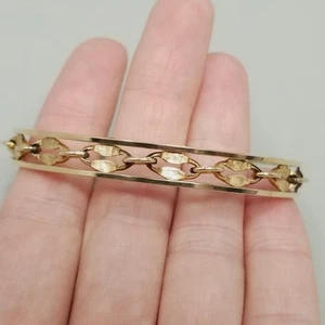 Vintage Krementz goldfarben offen Manschette Armband strukturierte Verbindung 2,5" breit Armreif - Bild 1 von 8