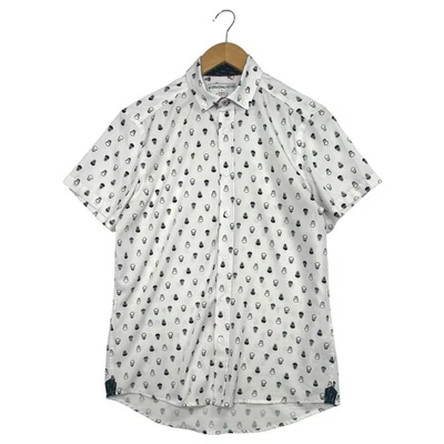 International Report Shirt Mens Small White Skull 4 Way Stretch Button Up Punk - Image 1 of 4