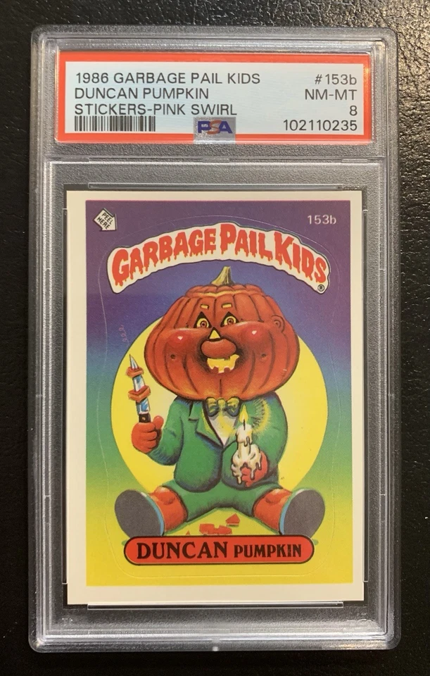 1986 Garbage Pail Kids Duncan Pumpkin 153b PSA 8 NM-MT-NICE PINK SWIRL ERROR TWT - Image 1 of 4