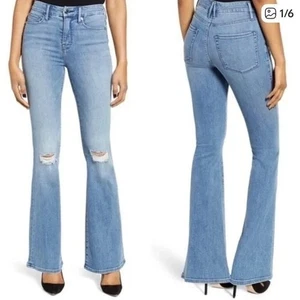 Good American Good Flare GF899T Distressed Blue501 Y2K Boho High Rise Women 4 27 - Picture 1 of 10