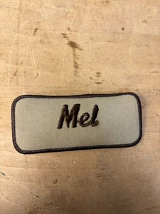 Vtg 70s MEL Sew On Embroidered Clothing Jacket Uniform Name Patch BROWN - Picture 1 of 3