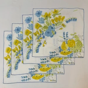Vtg  Vera Neumann Blue Yellow Floral Fruit Cotton Napkins Set of 4 Signed 15x16” - Picture 1 of 16