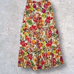 Coco Bianco Palazzo Pant Women Small Floral Tiered Ruffle Wide Leg Boho Festival - Picture 1 of 12
