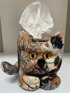 Vintage Quilted Stuffed Calico Cat Tissue Kleenex Box Cover Cat Fabric Square - Picture 1 of 6