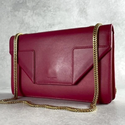 Auténtico bolso bandolera de hombro Saint Laurent de cuero rosa con cadena Foto 1 de 4