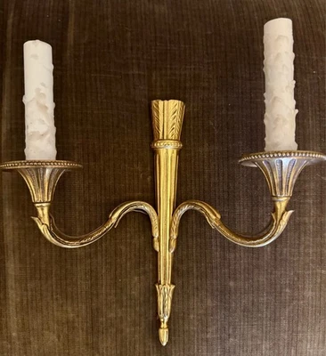 French Gilded Bronze Sconce Quiver Of Arrows 2 Arm Wall  Hardwire - Image 1 of 4