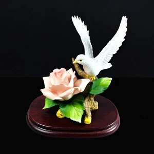 Andrea by Sadek White Dove With Peach Pink Rose Porcelain Figurine Great Colors! - Picture 1 of 10