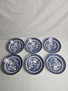 6 Churchill Blue Willow Coupe Soup Bowls 7.75" Blue & White England - Picture 1 of 6