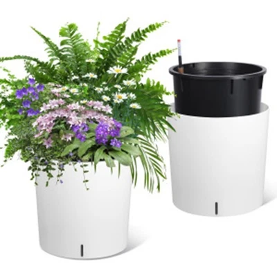 1 Pair Large PP Self-Watering Planter with Water Level Gauge, 19.5-inch, White - Image 1 of 4