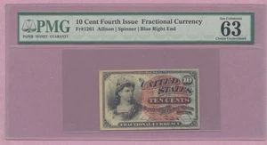 Fractional Currency, 10C, Ten Cents, Fourth Issue, FR-1261, Blue Right, PMG 63 - Picture 1 of 2
