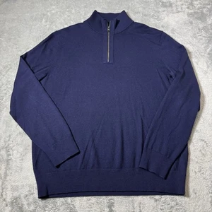 Banana Republic Mens L Navy Blue 1/4 Zip Sweater Pullover 100% Merino Wool - Picture 1 of 7
