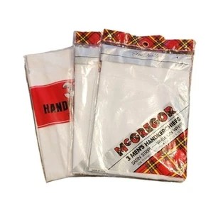 McGregor 3 Men's Handkerchiefs Cotton White Satin Stripe Classic Design 3 Piece - Picture 1 of 3