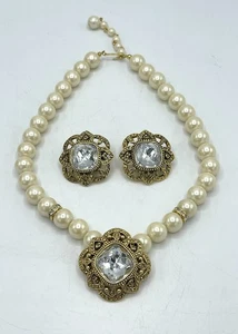 Vintage Avon Faux Pearl rhinestone, ￼Necklace set victorian Revival Style - Picture 1 of 22