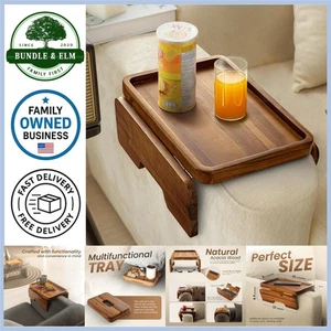 Divano in legno di acacia vassoio con braccioli 13,75x9,5 pollici pieghevole divano tavolino per bevande - Foto 1 di 8