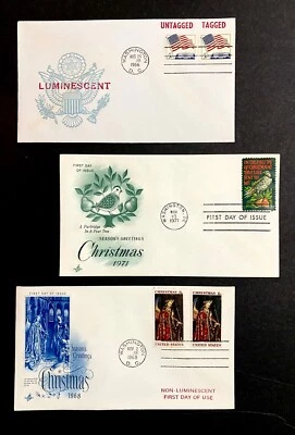 StampTLC US 1208a 1363a 1445 Tagged Flag Christmas First Day Use 1966 Non Tagged - Image 1 of 2