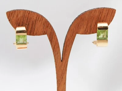 Nice Pair of Italy 18k Yellow Gold & Square Cut Peridot Omega Back Earrings - Image 1 of 4
