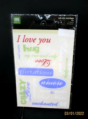 Making Memories Rub-Ons Wordage Love (2005 con aplicador 2 hojas 34 Rub Ons) Nuevo Foto 1 de 2