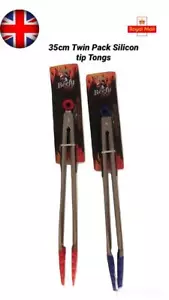 2 pinzas de acero inoxidable con punta de silicio extremo de agarre suave barbacoa cocina 35 cm antiadherente - Imagen 1 de 4