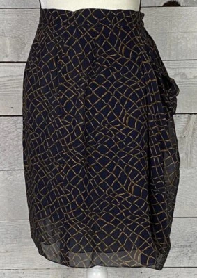 Falda Anne Klein II Mujer 4 Negro Dorado 100% Seda Cortina Frontal Trabajo Oficina Carrera Foto 1 de 4