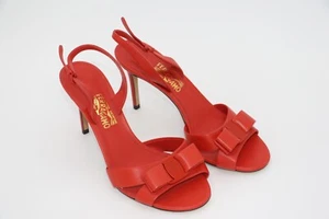 Salvatore Ferragamo Leather Lida Slingback Sandals US 7 EU 37.5 - Red - Picture 1 of 16
