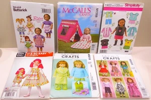 6 UNCUT Sewing Patterns 18" Girl American Doll Wardrobes- Lot B - Picture 1 of 1