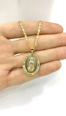 14K Gold Filled Virgen de Guadalupe Necklace CZ Valentino Chain 20" for Womens - Image 1 of 4