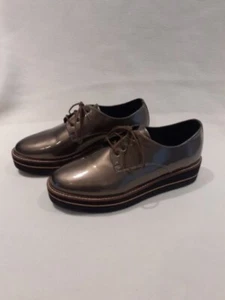 M&S COLLECTION Bronze Patent Leather Lace-Up Platform Wedge Shoes Size 7.5. - Picture 1 of 11