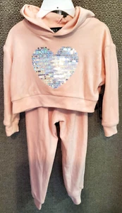 Girls First Toddler Girls Pink Sequin Heart Hoodie Jogger Outfit Set Size 2T NWT - Picture 1 of 9