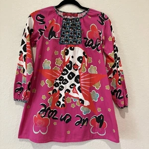 Custo Barcelona Girls Tunic Dress Size 10 Hot Pink Spotted Dog Long Sleeve - Picture 1 of 8