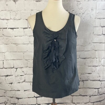 J. Crew Tank Top Womens 8 Cotton Silk Blend Navy Blue Rhinestone Alice Ruffled - Image 1 of 4
