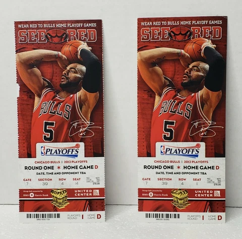 2013 Chicago Bulls Playoff NBA Basketball Full Ticket Stub Set Pair Lot of 2 Cover