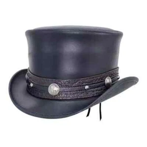 El Dorado Men's Leather Top Hat, Steampunk Deadman Biker Top Hat, Gothic Top Hat - Picture 1 of 3
