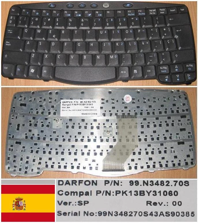 Keyboard qwerty Spanish Acer TM270 270 99.N3482.70S PK13BY31060 Black - Image 1 of 1