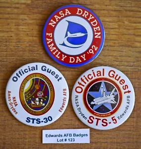 VINTAGE 1980-1990's Edwards AFB NASA 3 PIN BUTTONS Lot#123 STS-5 STS-30 - Picture 1 of 5