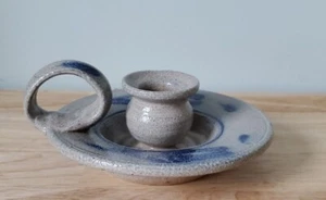 Rowe Pottery Salt Glaze Candle Candlestick Holder 1988 Blue Tulip - Picture 1 of 5