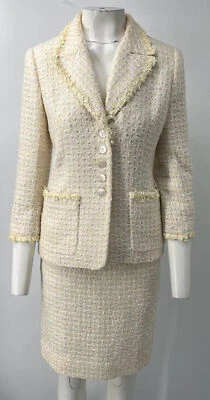 Traje Falda Escada ALTERADO Off-White Flecos Bordado Abstracto Talla 36 Foto 1 de 4