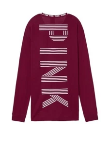 Victoria’s Secret PINK Maroon Graphic Long Sleeve Campus Tee NWT VS PINK - Picture 1 of 5
